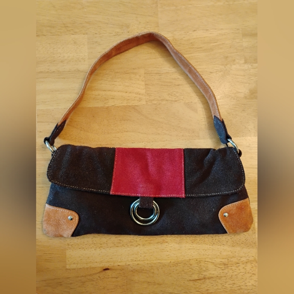 Vintage Y2K Genuine Leather Brown, Tan and Red Shoulder Bag - Picture 15 of 16